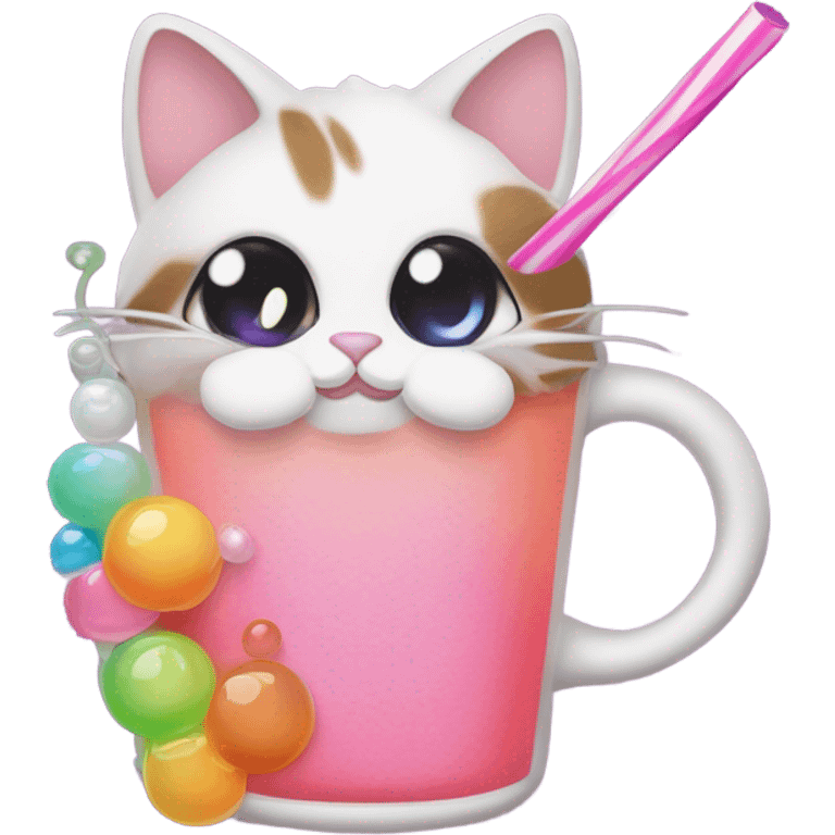 cat drinking boba emoji