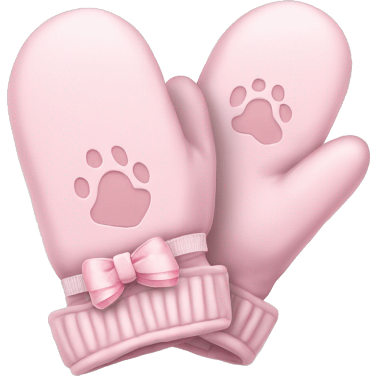 pale pink mittens with paw print and pale pink bow emoji