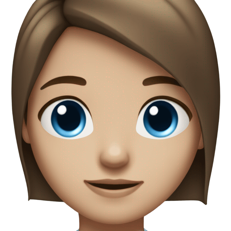 A girl with hair a bit below the shoulders, brown hair not very dark but not light, straight or wavy hair, blue eyes, freckles  emoji