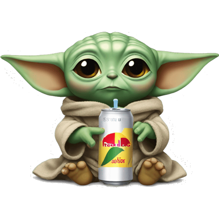 Baby yoda with a redbull emoji