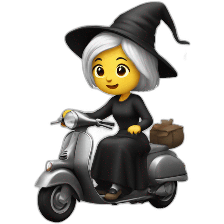 witch with gray hair at black and white vespa emoji