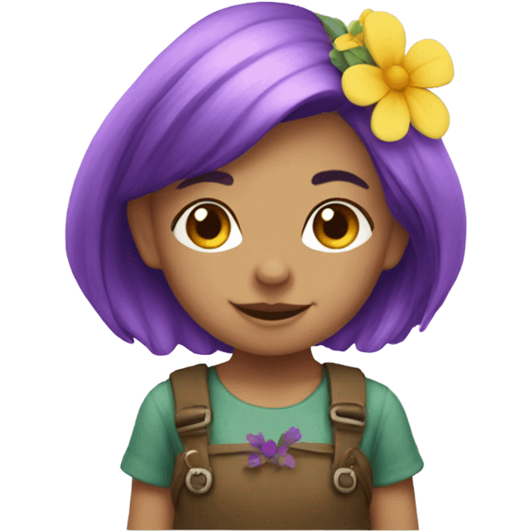 Girl gnome with purple hair and flowers emoji