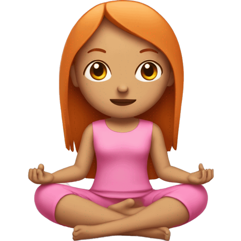 ginger girl with shoulder lenght straight hair with bangs wearing pink sitting in meditation emoji