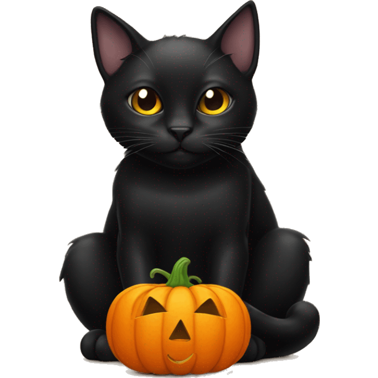 Black cat with pumpkin emoji