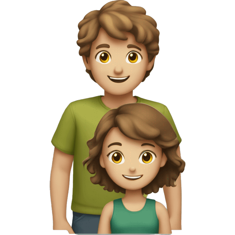 cheerful girl and boy with brown hair outdoors emoji