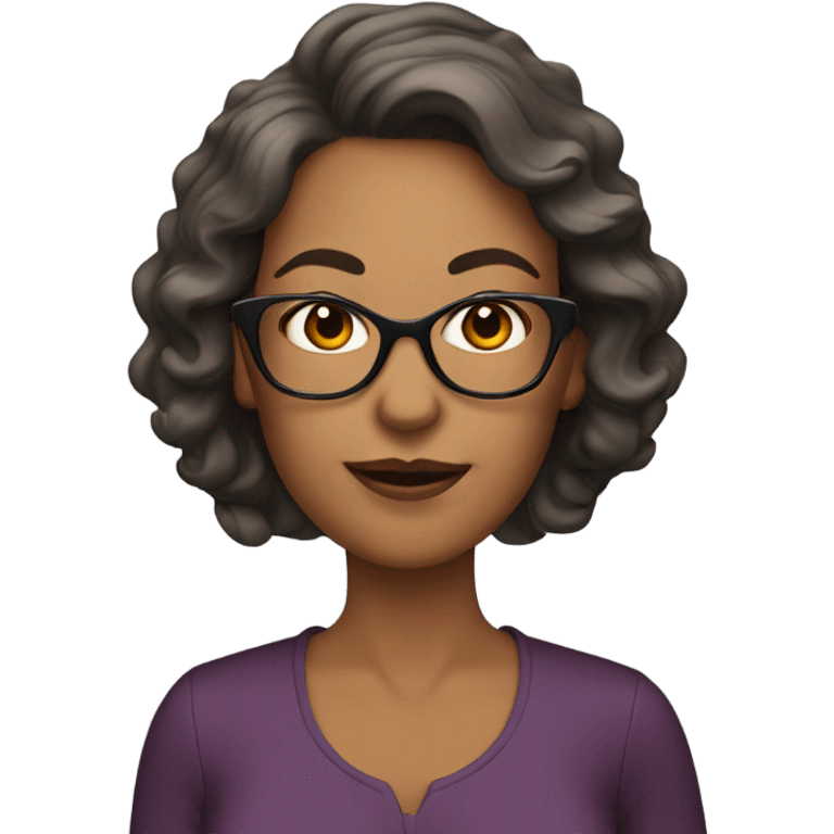 Tan mom with dark brown wavy hair and reading glasses emoji