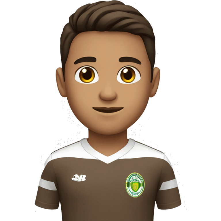 Boy with straight brown hair, brown skin,Brown eyes and Santos FC shirt emoji