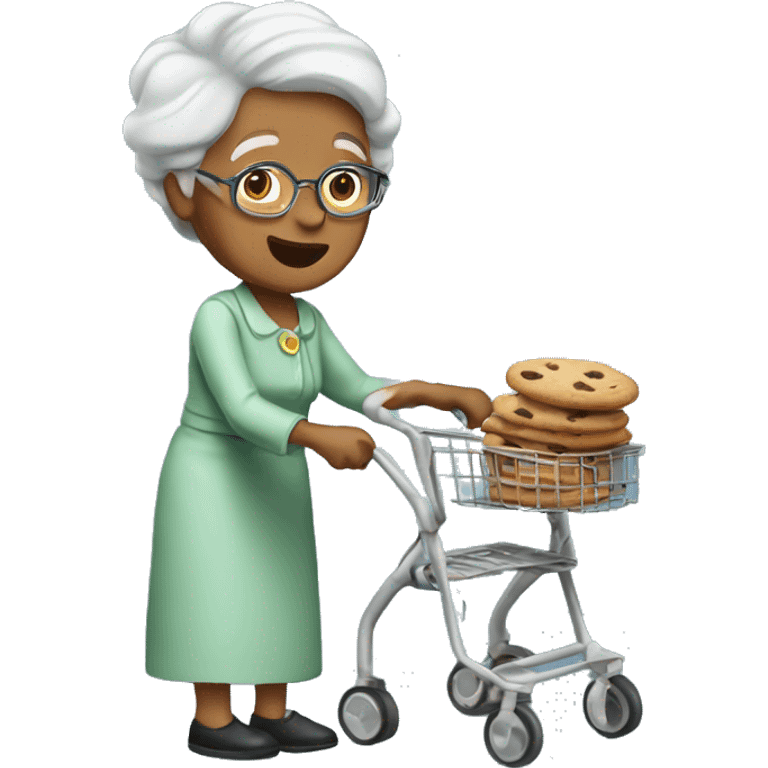 Grandma eating a cookie with a walker emoji