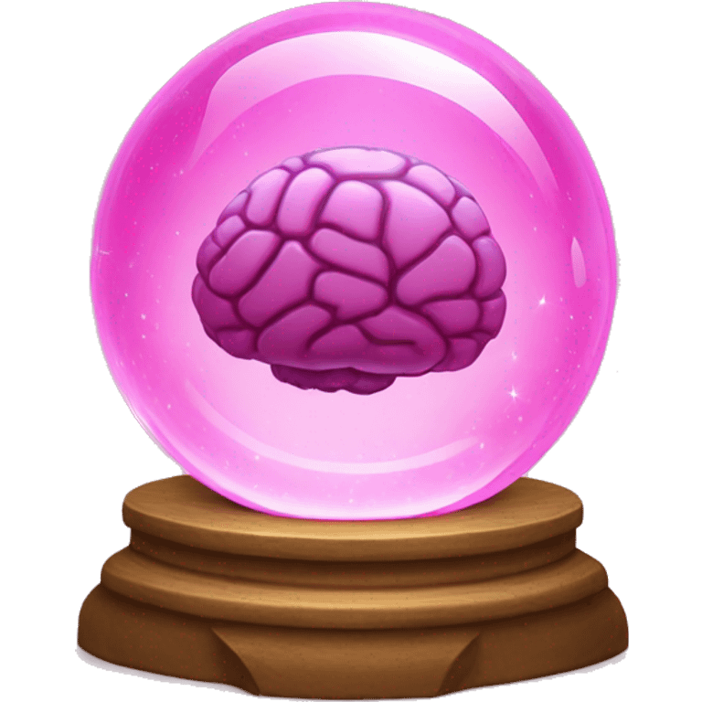 A glowing crystal ball with a pink brain inside. emoji