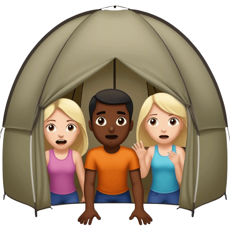 dark skinned black man scaring two white girls inside of a tent emoji