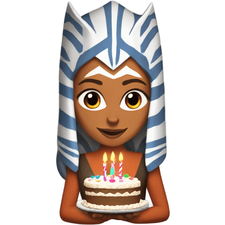 Ahsoka Tano holding a birthday cake with candles emoji