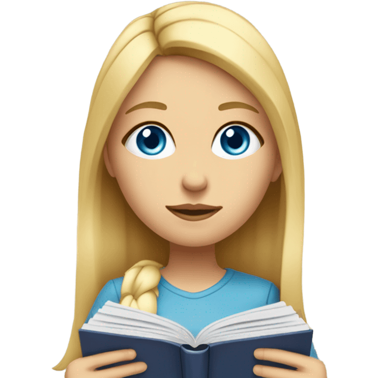 Blond girl blue eyes studying emoji