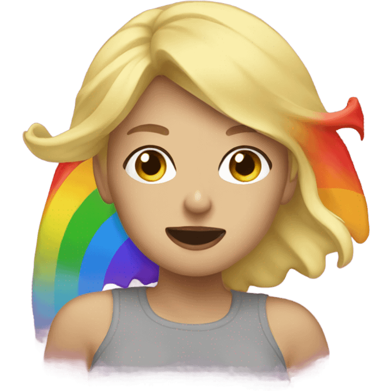 Blonde woman throwing up rainbow emoji