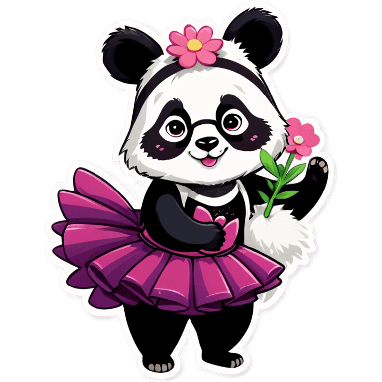  Cute female Panda wearing a tutu and glasses with a flower above 1 ear hugging a large male raccoon  emoji