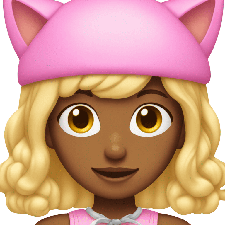 blonde girl in a pink hat with cat ears emoji