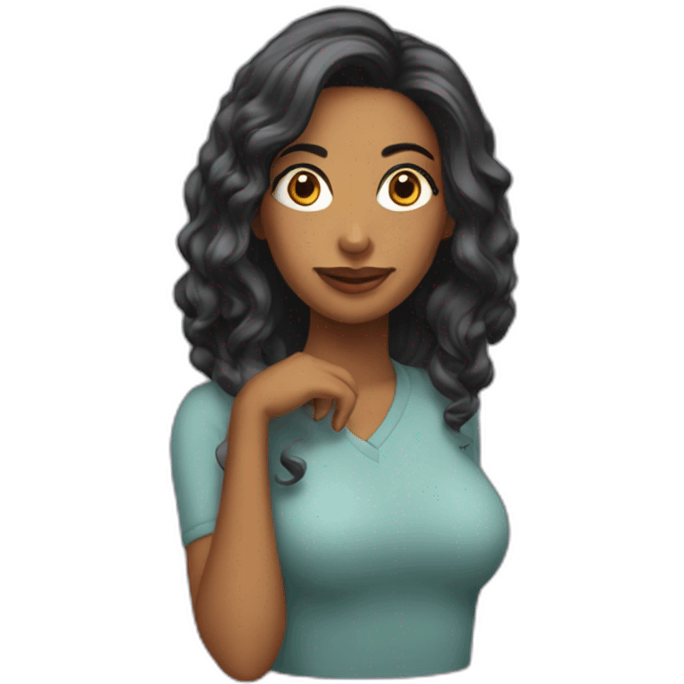 Uma linda mulher colocando uma peruca emoji