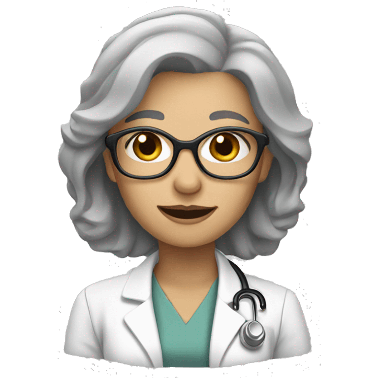 Female Doctor, grey hair, long, beige skin emoji