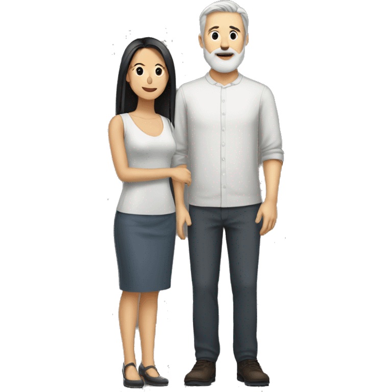 a tall blonde man with a grey beard standing beside an Asian woman with long hair, from the waist p emoji