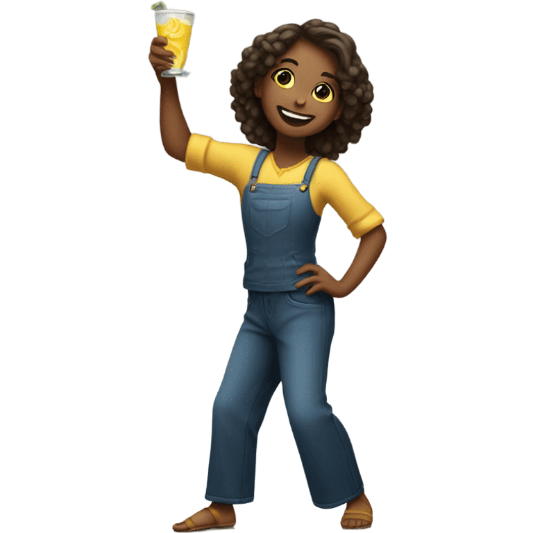 A girl dancing with a drink in hand emoji