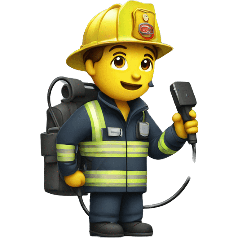 Firefighter holding a phone charging cable emoji