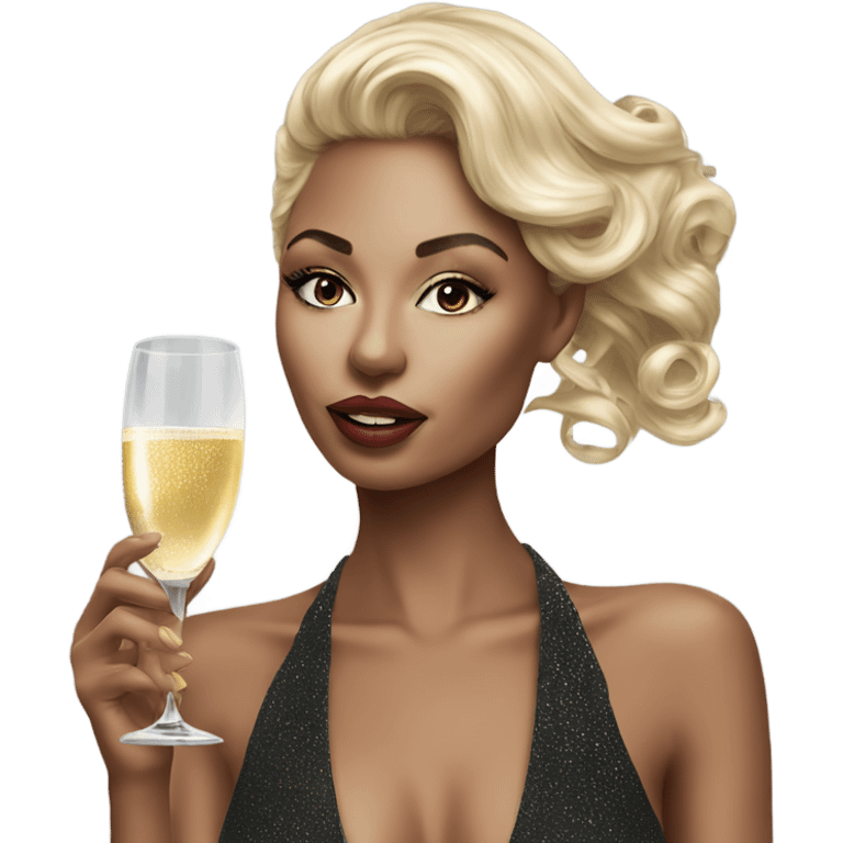 Hyper Realistic beautiful high fashion model drinking champagne  emoji