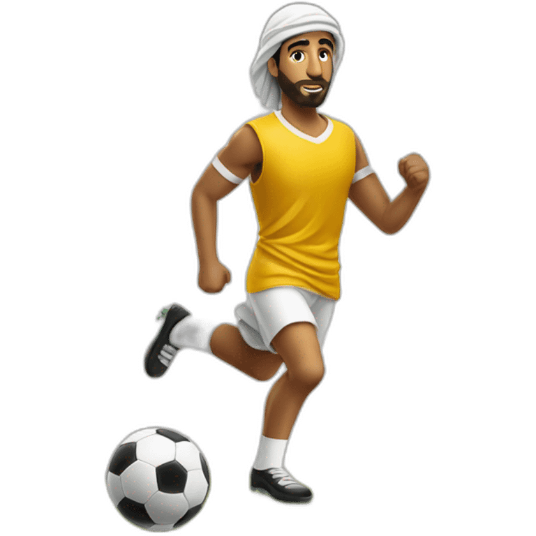 Arab guy playing soccer, a bull stand in front of him emoji