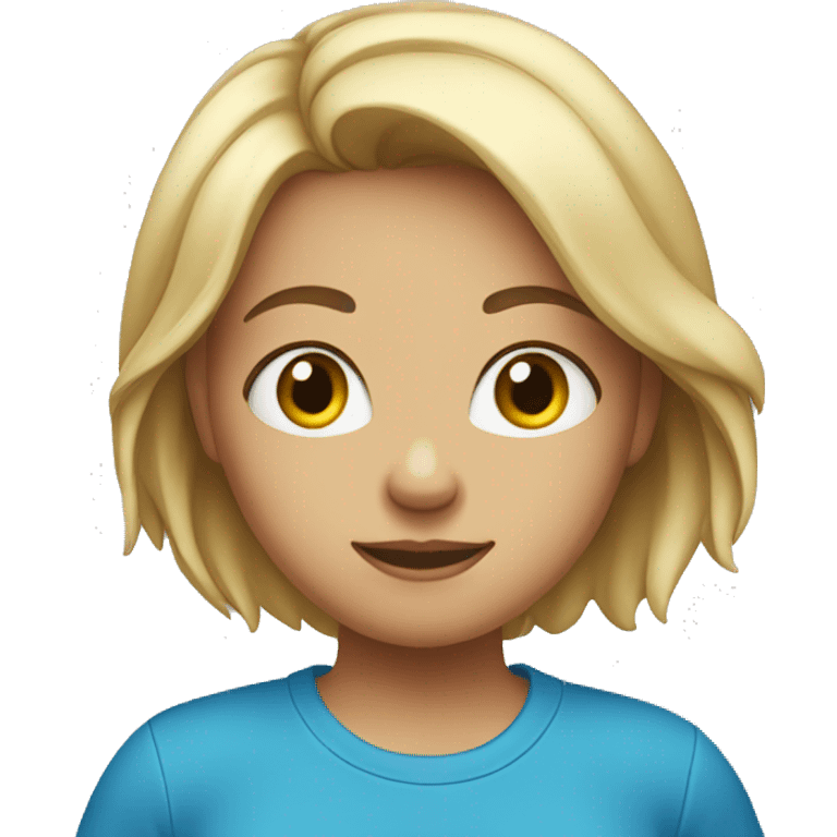 girl in a blue T-shirt stands with her back emoji