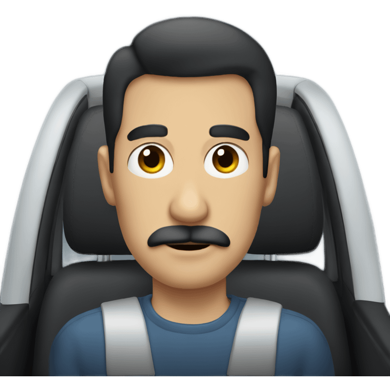 dark hair dark eye man with mustache sitting in car emoji