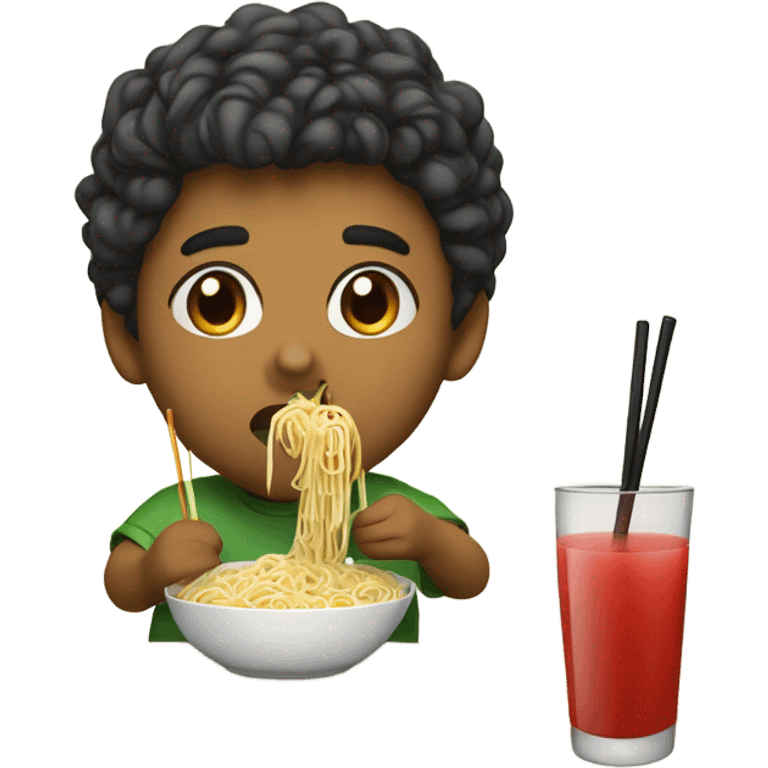 Student eating noodles and drinking juice emoji