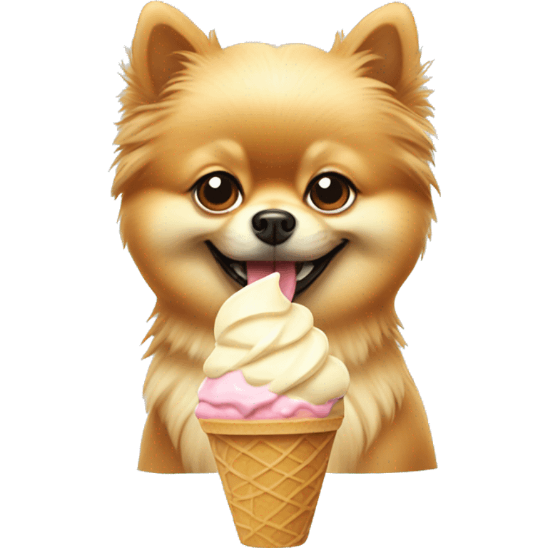 Pomeranian eating ice cream emoji