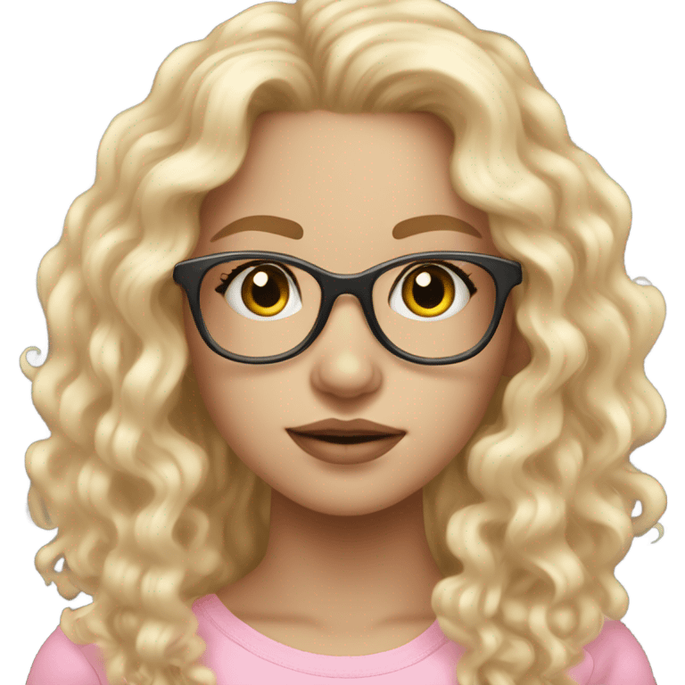 Blonde teen girl with long curly hair and clear glasses and pale skin and pink hued lips emoji