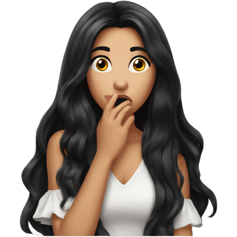 Beautiful girl with long black hair blowing kisses emoji