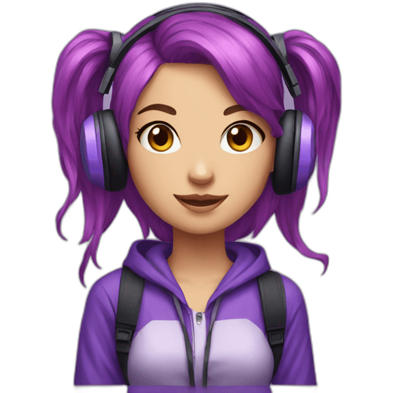 purple hair gamer girl with kitty headphones emoji