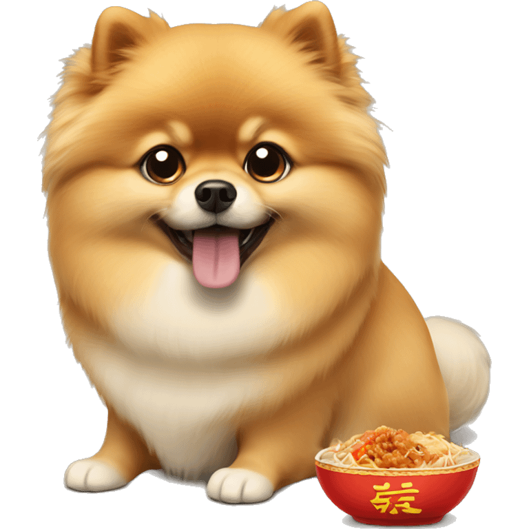 Pomeranian eating Chinese food emoji