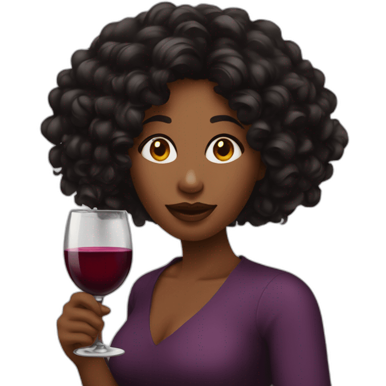 Lonf hair Black women with cup of wine emoji