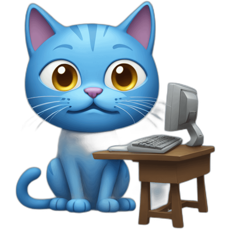 Blue cat with computer  emoji