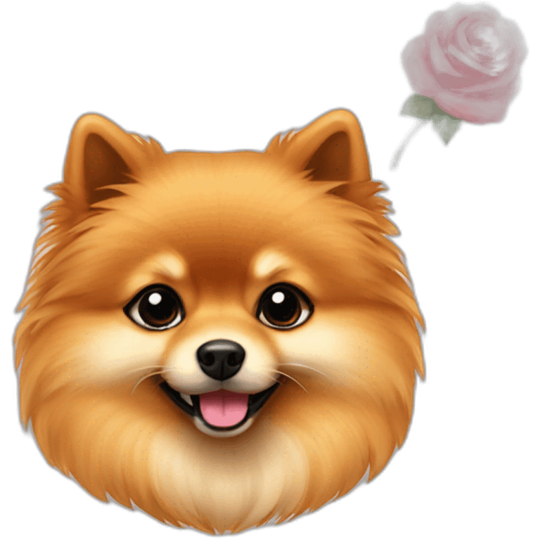 A pomerian with rose emoji