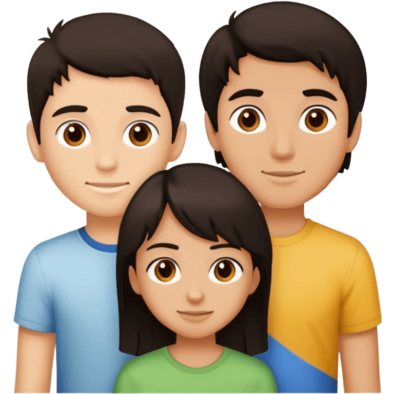 Three Golfer friends , dark hair, left boy, above girl, right boy emoji