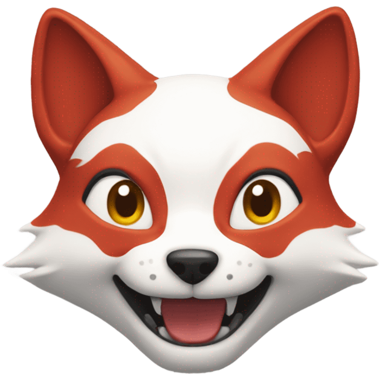 Kitsune head, red and white, happy face emoji