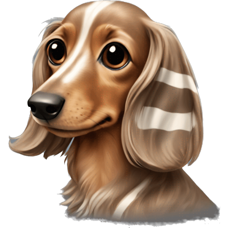 brown creme dapple long haired dachshund with striped pullover emoji