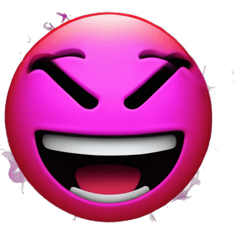 Aggressive smiley face, sticker, black and red pattern, on a black background, purple smoke, neon, glare, reflections emoji