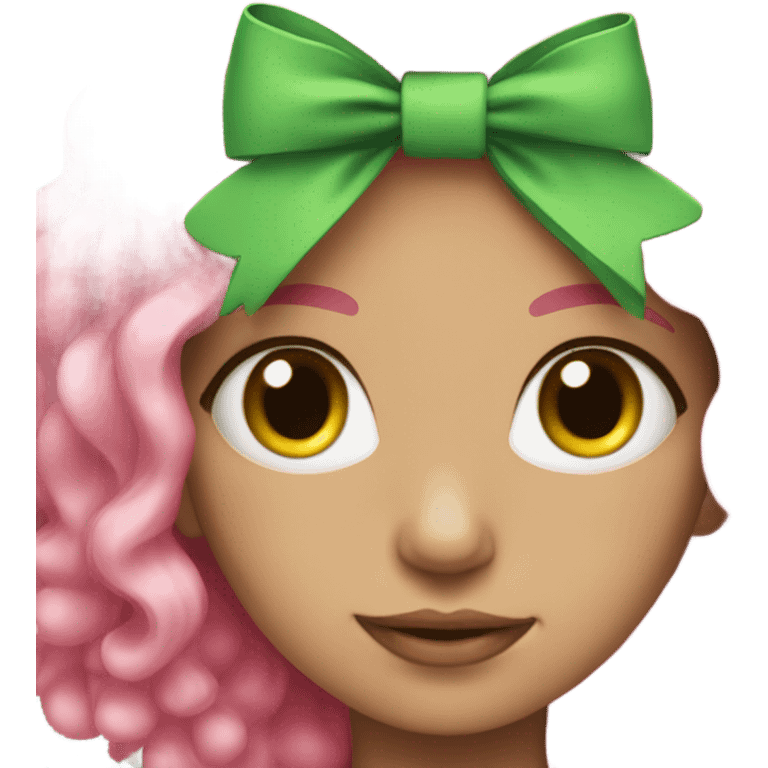 girl with colorful hair green eyes pink bows emoji