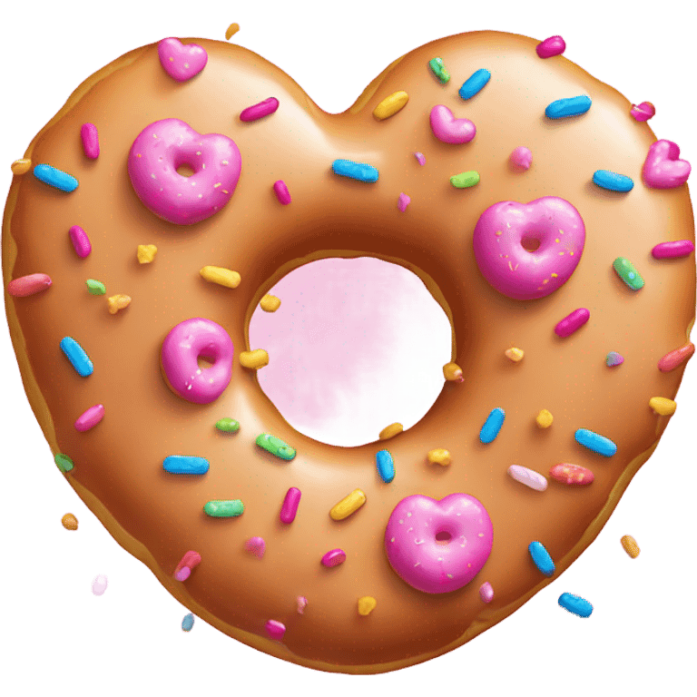 A pink doughnut with sprinkles in the shape of a heart emoji