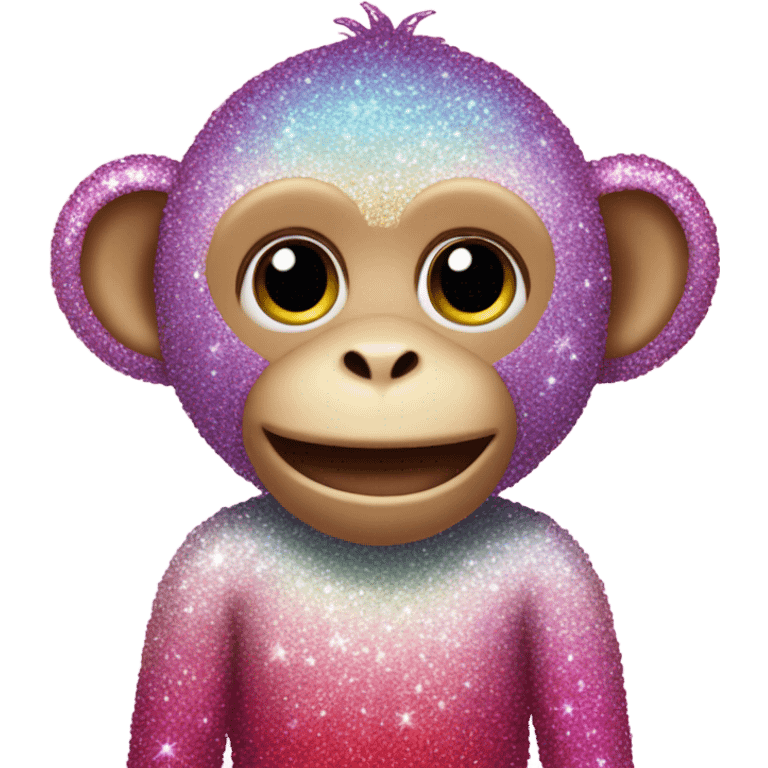 Pink ombre sparkly monkey with rainbow flowers emoji