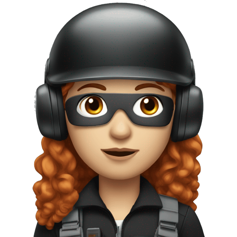 operator dressed in black with a milatary helmet, without glasses, wearing a headset, ready to respond to alerts, preferably curly redhead female  emoji