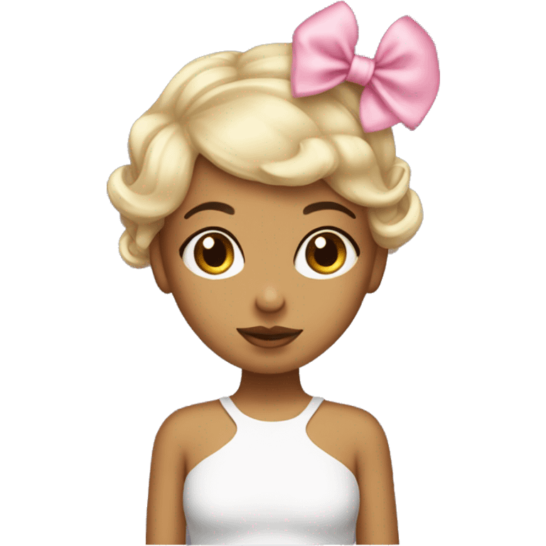 cute girl with hush cut hairstye and coquette bow on the right side emoji