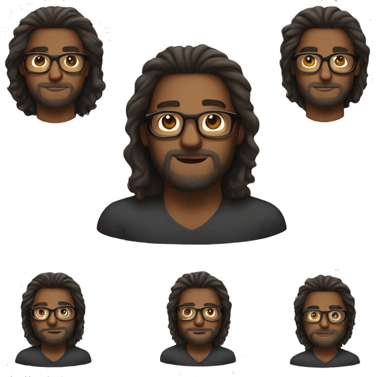 Brown skinned man with long hair with round glasses and beard  emoji