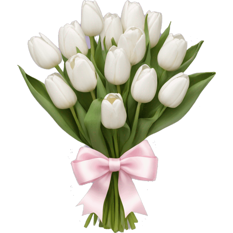 White tulips bouquet with light pink bow  emoji