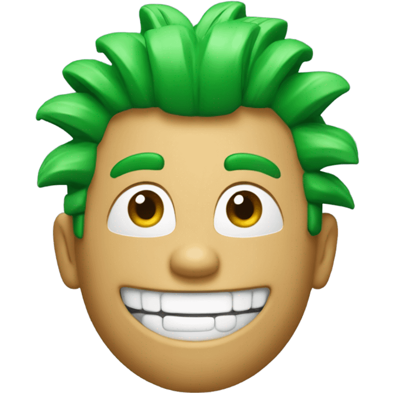 Green smiling 3d emoji with Mohawk and teeth emoji