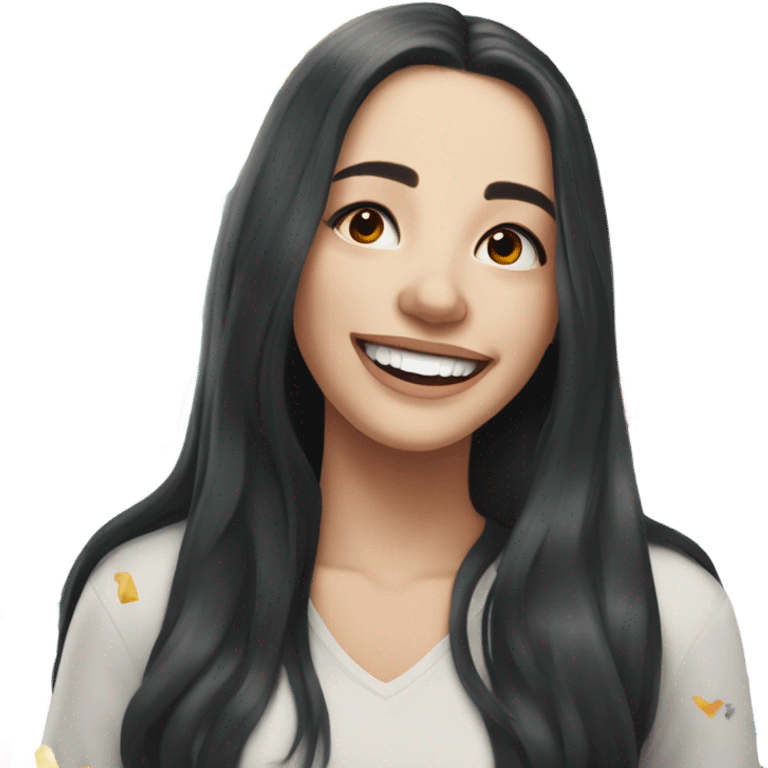 Pale girl with long black hair celebrating  emoji